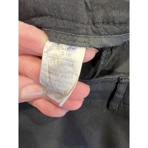 Theory Pants Womens Sz 6 Black Cargo Linen Pockets USA minimalist stretch beachy - Picture 4 of 7